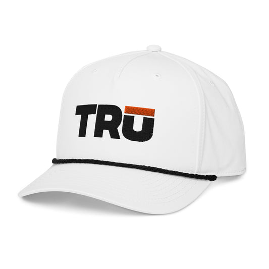 TRŪ Logo White Rope Cap — embroidered five-panel Christian men's white snapback rope cap | TRŪ Wear