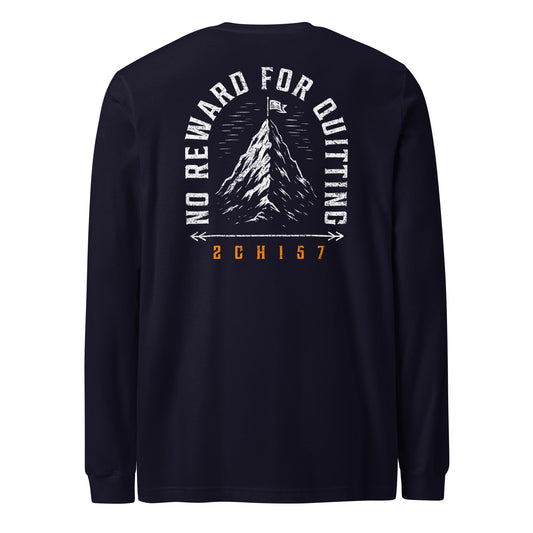 No Reward For Quitting Long Sleeve Tee – Navy Back View – 2CH157 Verse Code – TRŪ Wear