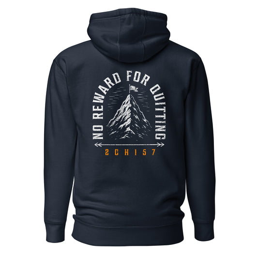 No Reward For Quitting Hoodie — Navy, back view, 2CH157 Scripture verse code design | TRŪ Wear