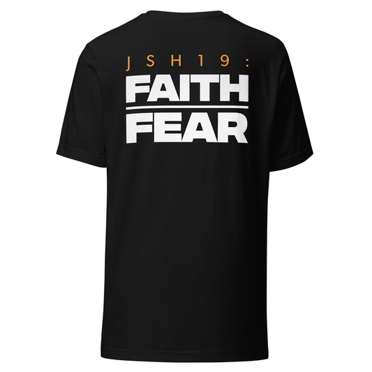 Men's Christian verse-code tee in black — Faith Over Fear, Joshua 1:9 (JSH19) | TRŪ Wear