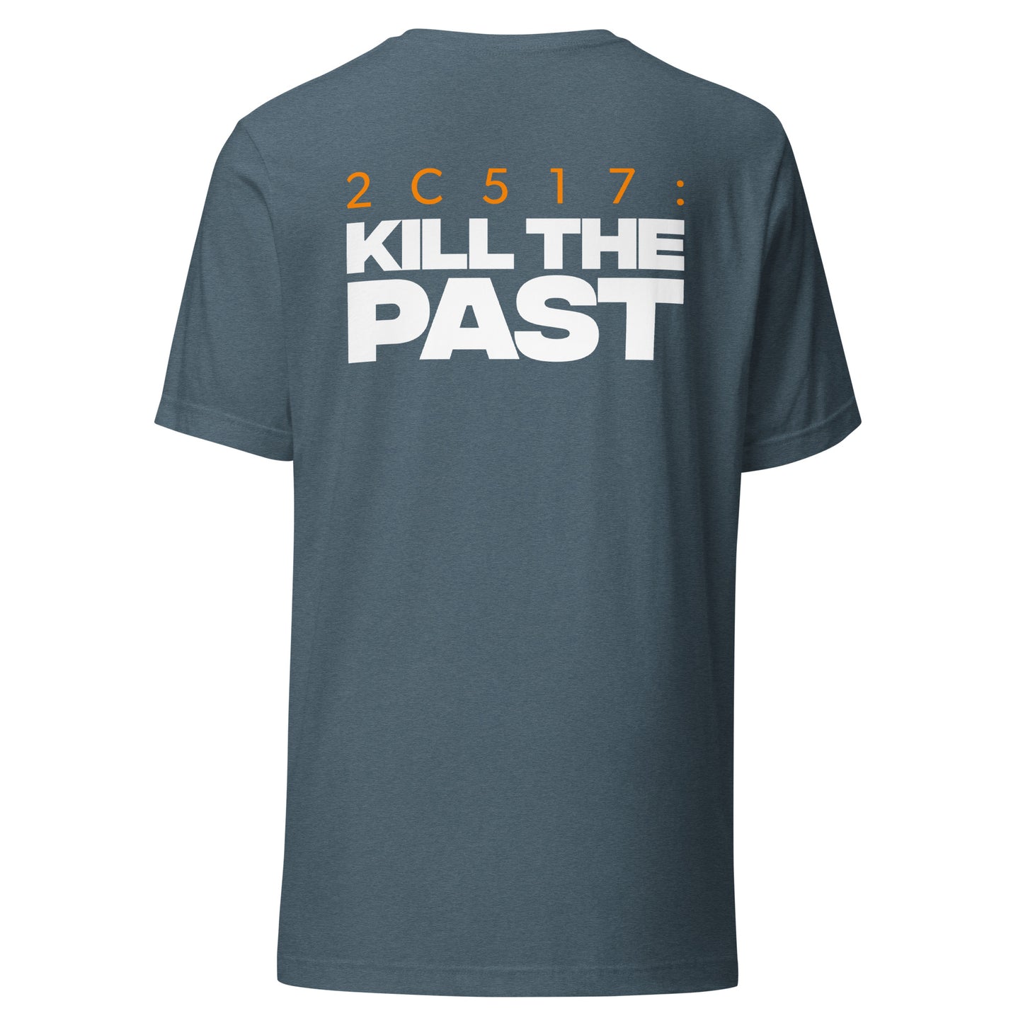 Men's Christian verse-code tee in heather slate — Kill The Past, 2 Corinthians 5:17 (2C517) | TRŪ Wear