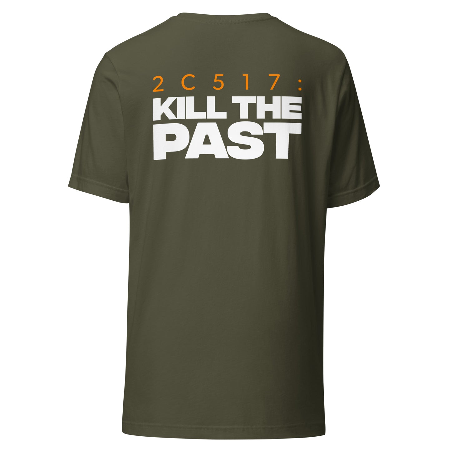 Men's Christian verse code tee in military green — Kill The Past, 2 Corinthians 5:17 (2C517) | TRŪ Wear