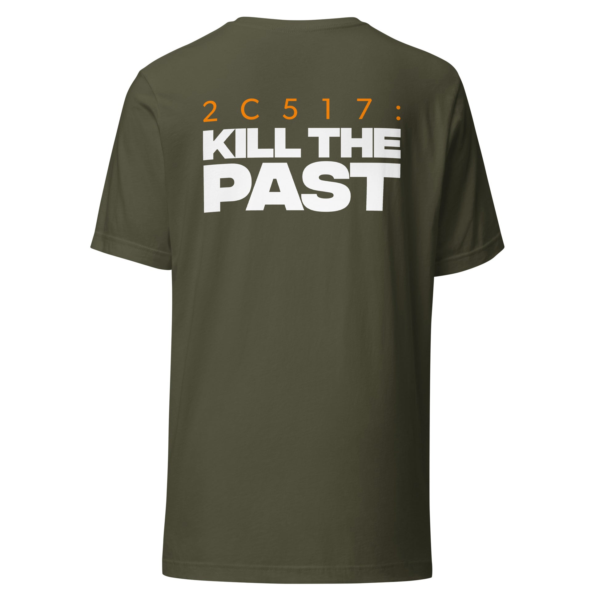 Men's Christian verse code tee in military green — Kill The Past, 2 Corinthians 5:17 (2C517) | TRŪ Wear
