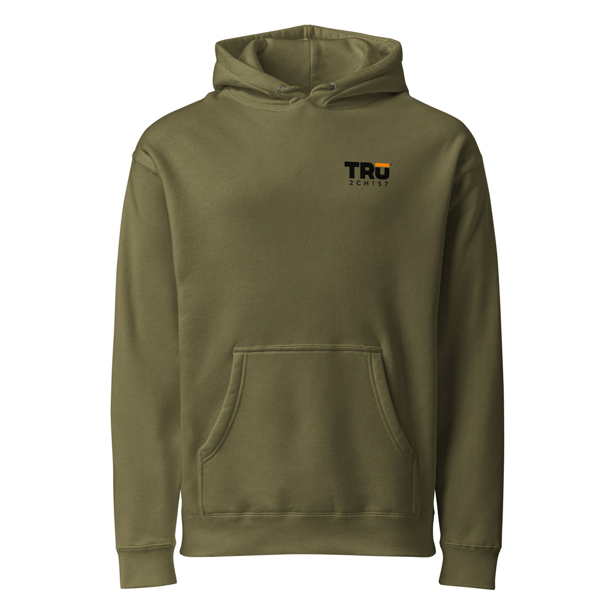 TRŪ Wear No Reward For Quitting Heavyweight Hoodie in army, front
