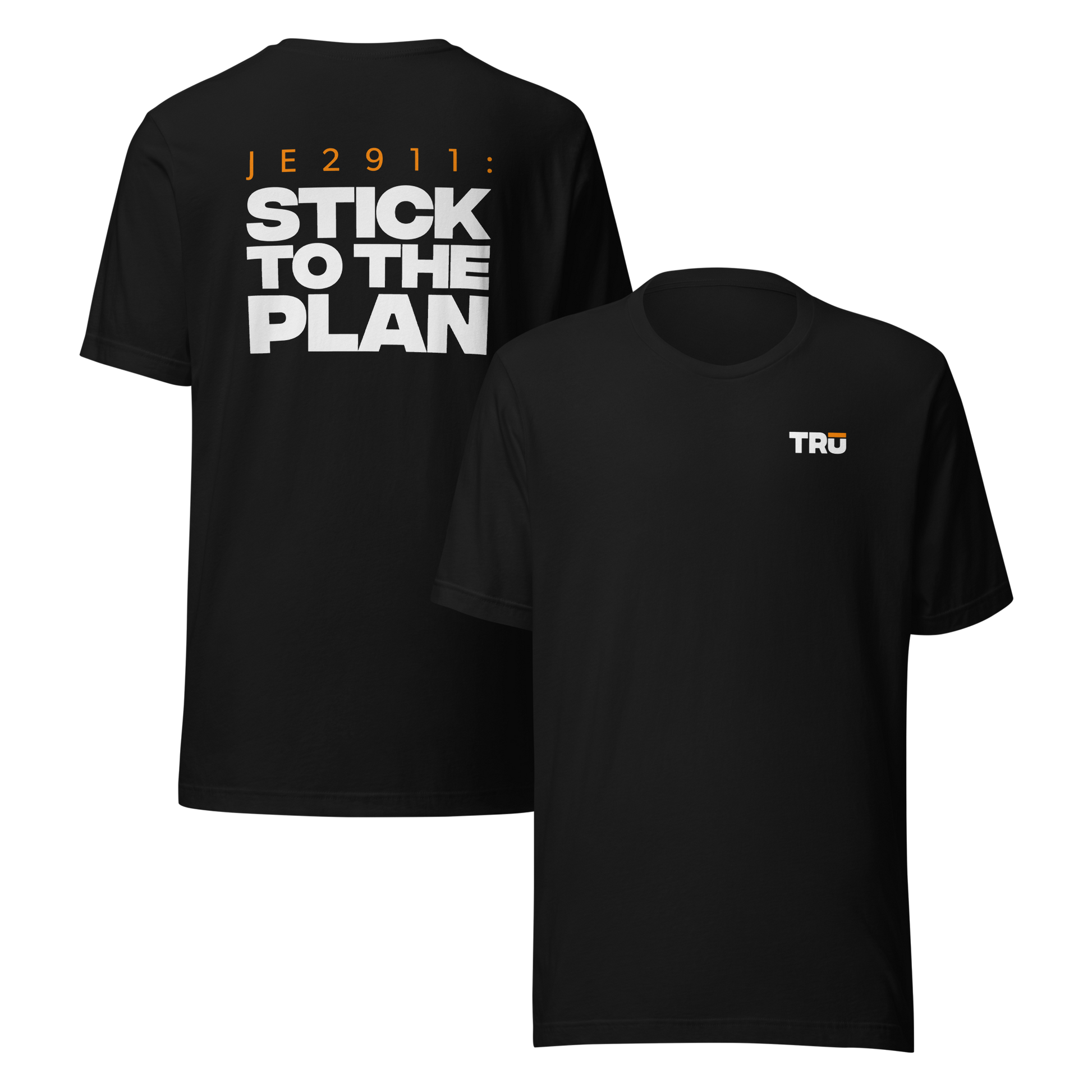 Men's Christian verse-code tee in black — Stick To The Plan, Jeremiah 29:11 (JE2911) | TRŪ Wear