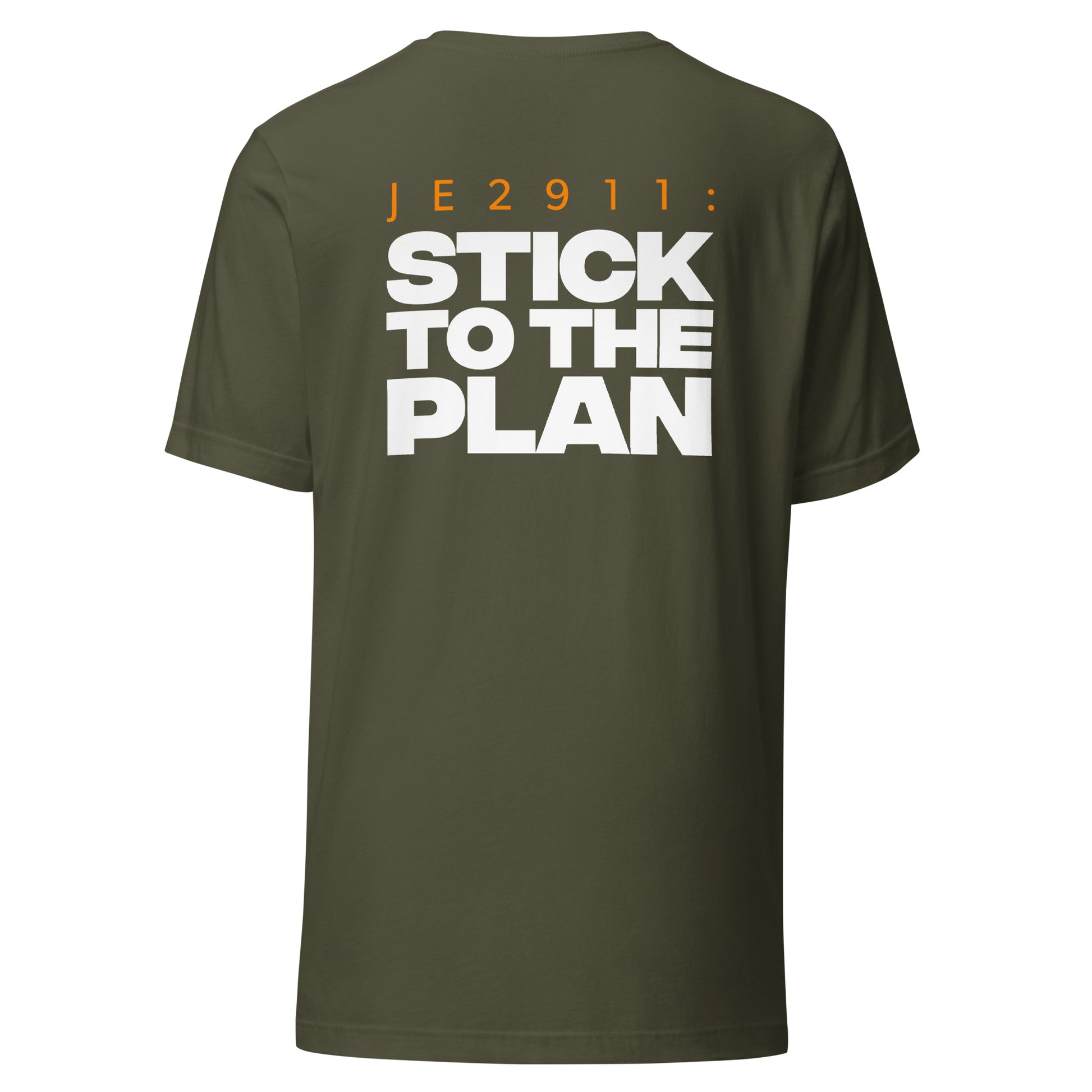Men's Christian verse-code tee in military green — Stick To The Plan, Jeremiah 29:11 (JE2911) | TRŪ Wear