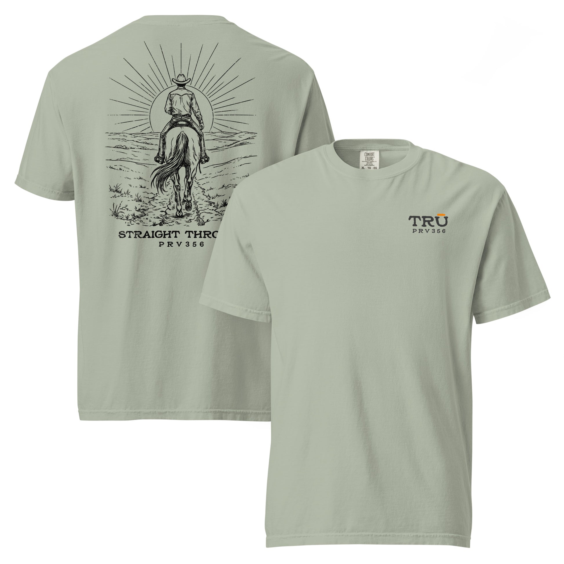 
Bay Straight Through Garment Dyed Tee front and back — Comfort Colors Christian men's tee, PRV356