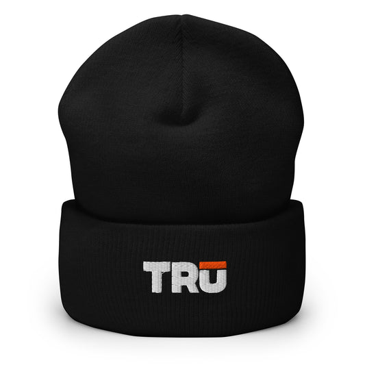TRŪ Logo Cuffed Beanie in black — embroidered Christian men's acrylic winter beanie | TRŪ Wear