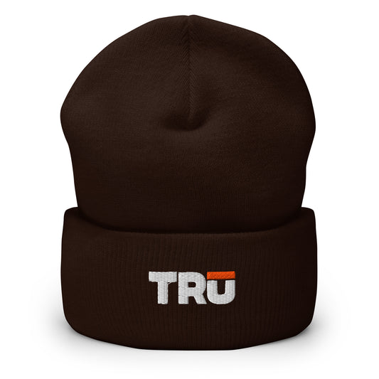 TRŪ Logo Cuffed Beanie in brown — embroidered Christian men's acrylic winter beanie | TRŪ Wear