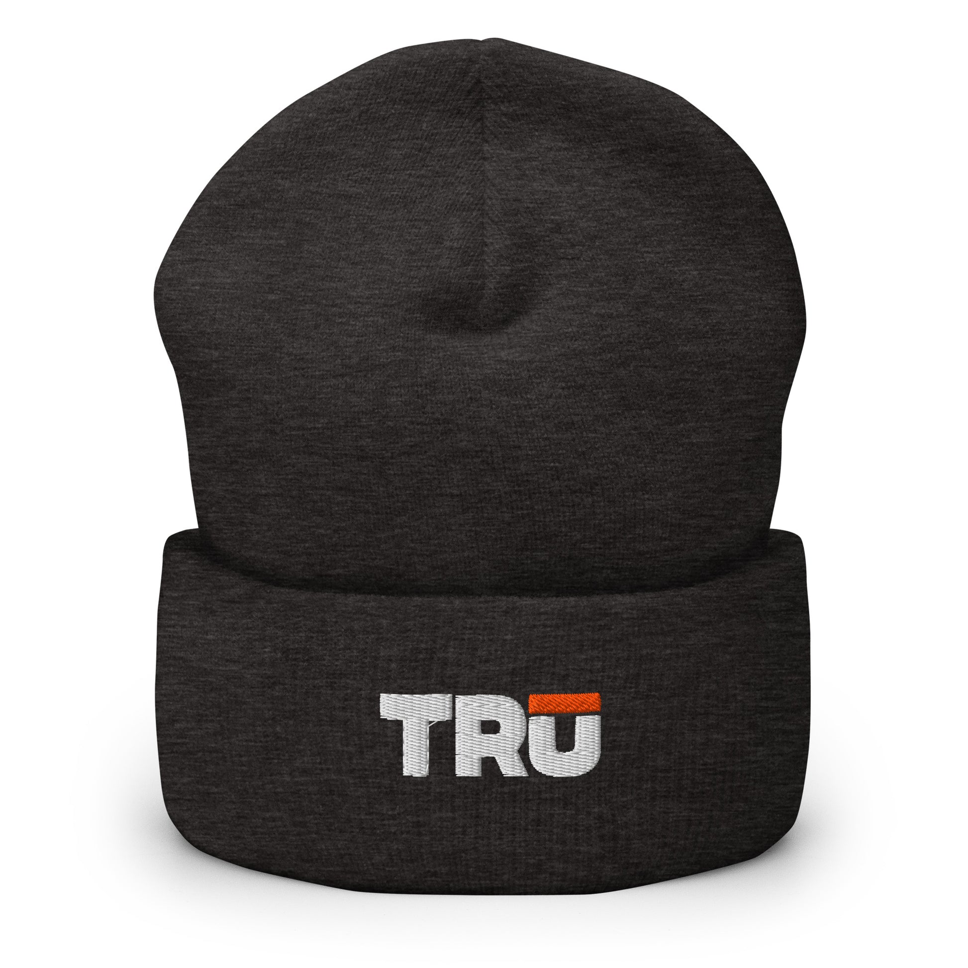 TRŪ Logo Cuffed Beanie in dark grey — embroidered Christian men's acrylic winter beanie | TRŪ Wear