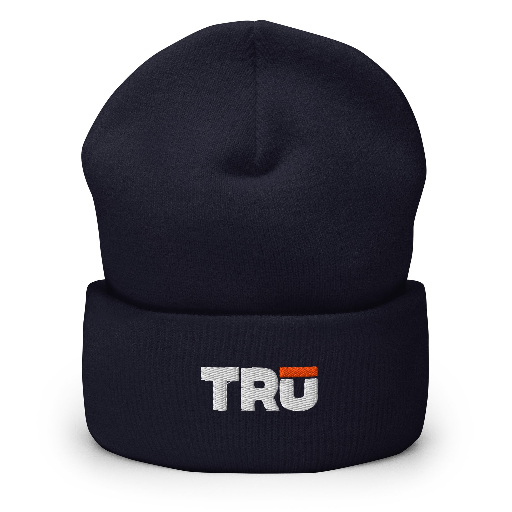 TRŪ Logo Cuffed Beanie in navy — embroidered Christian men's acrylic winter beanie | TRŪ Wear