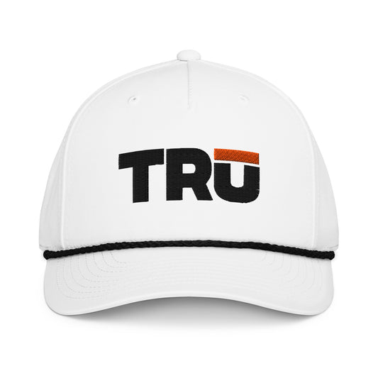 TRŪ Logo White Rope Cap — embroidered five-panel Christian men's white snapback rope cap | TRŪ Wear